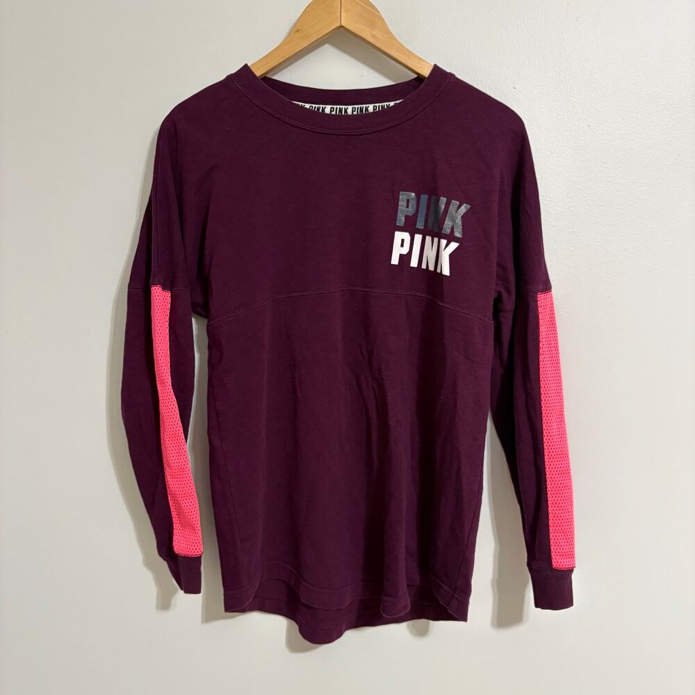 VictoriaSecret PINK XS Athletic Long Sleeve Mauve Shirt Breathable Fabric Preppy